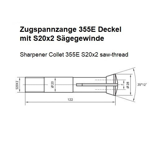 U2 Spannzange 355E (L20) S20x2 Sägegewinde Deckel FP