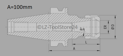 Spannzangenfutter MAS BT30 für ER25 Spannzangen 430E (A=100mm)